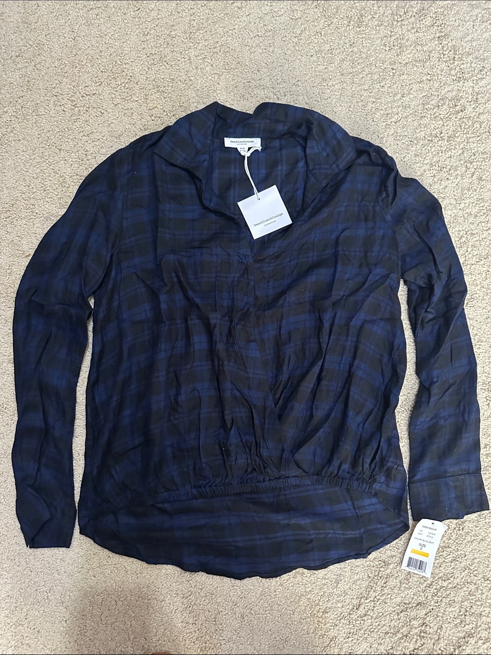 beachlunchlounge Navy Plaid Single Button Closure Pullover Shirt